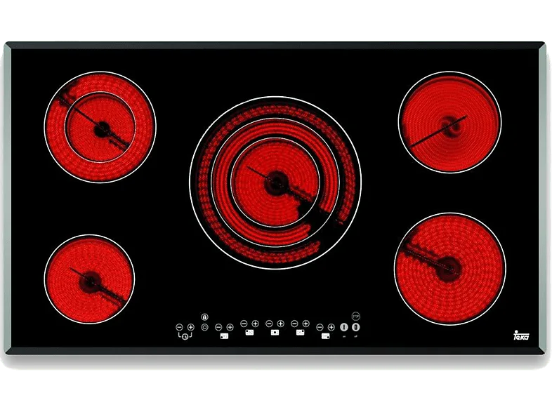 Placa vitrocerámica - Teka 10210002 TR 951, 5 zonas, Zona grande 27 cm, Cristal biselado, Stop&Go, 90 Negro