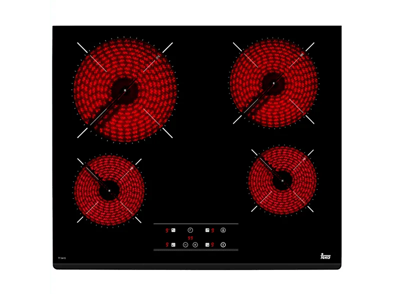 Placa vitrocerámica - Teka TZ 6415, 4 zonas, Zona grande 21 cm, Touch Control, 60 Negro