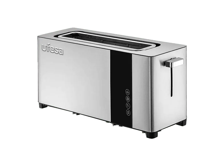 Tostadora - Ufesa Plus Delux, 1050 W, 1 Ranura, Rebanada, 7 Niveles de Tostado, Pantalla Digital LCD, Acero inoxidable negro