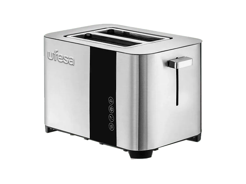 Tostadora - Ufesa Duo Deluxe, 850 W, 2 Ranuras, Rebanadas, 7 Niveles de Tostado, Pantalla digital LCD, Acero inoxidable negro