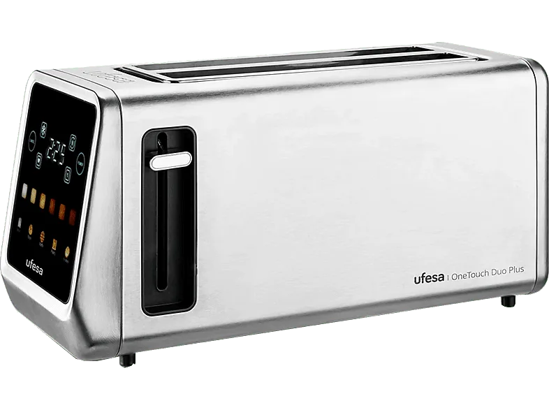 Tostadora - Ufesa OneTouch Duo Plus, 1450 W, 2 Ranuras Largas Extra Anchas XL, 6 Niveles de tostado, Descongelar, Inox