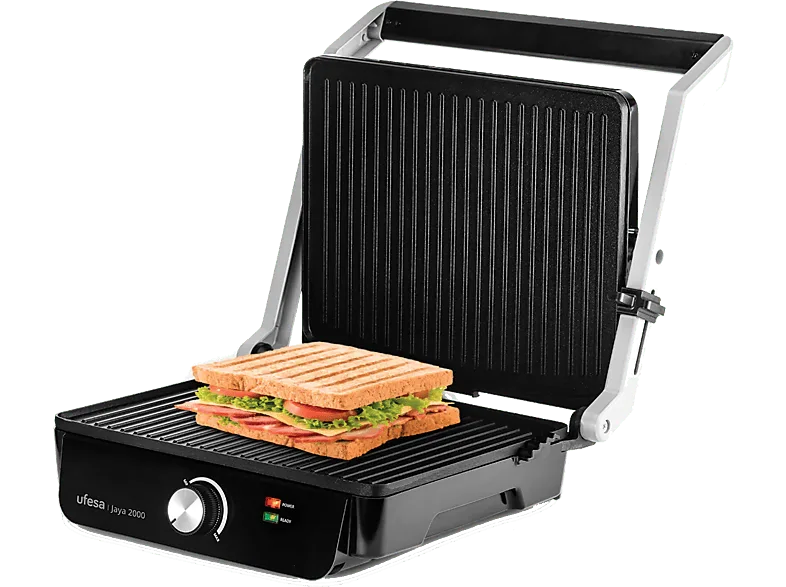 Grill - Ufesa Jaya 2000, 2000 W, Superfice 29 x 24.5cm, Asa de toque frío, Regulador temperatura, Negro