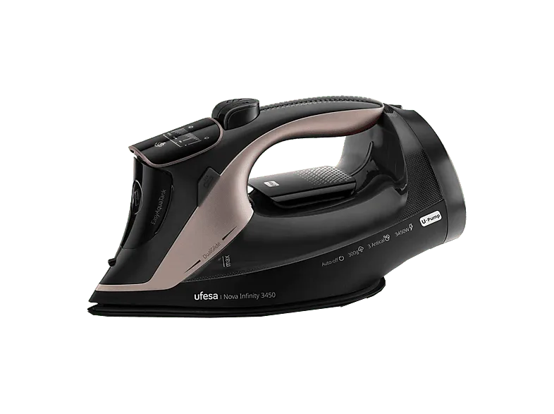 Plancha de vapor - Ufesa Nova Infinity, 3450W, Con Bomba, Golpe Vapor 300g, Depósito 350ml, Continuo 70g/min, Sistema 3 antical, Negro/Cobre (imagen 1 de 2)