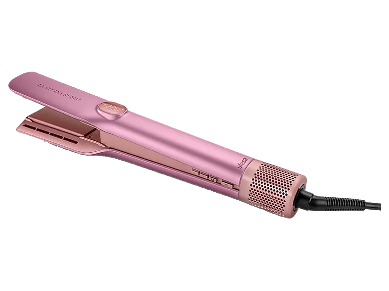 Plancha Secador - Ufesa La Vecina Rubia, 3 en 1, Revestimiento cerámico, 700 W, Pantalla LCD, Edición Limitada, Rosa