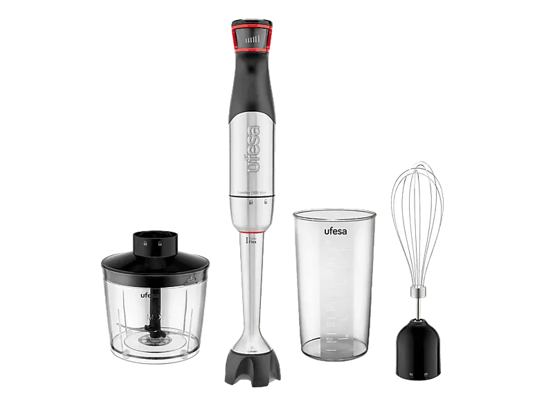 Batidora de mano - Ufesa 1500 MAX, W, Función velocidad TouchSpeed, Tecnología BladeFlex, 4 cuchillas, Plata