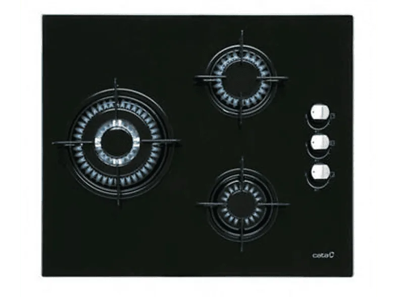 Placa de gas - Cata 08068309 CI 6021 BK, 3 zonas, Gas natural, Válvulas seguridad, 59 cm, Negro