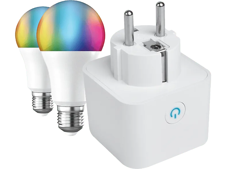 Enchufe inteligente - muvit iO MIOPAK005, Con 2 bombillas A60, Compatible con asistentes de voz, Blanco