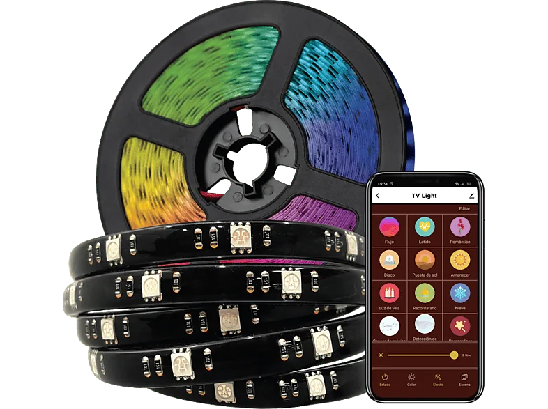 Luces LED - Muvit iO MIOLST005, Tira para Televisión de hasta 75", WiFi, RGB, Negro