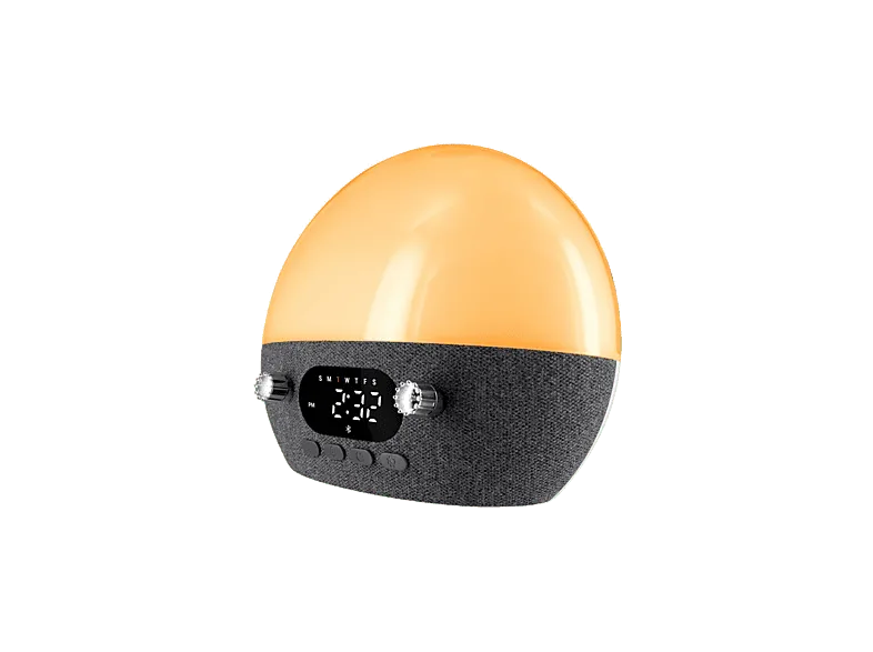 Radio despertador - muvit iO MIOLAMP006, Simula el Amanecer, Sonidos de Atardecer y Ruido Blanco, FM, Altavoz Bluetooth, Gris