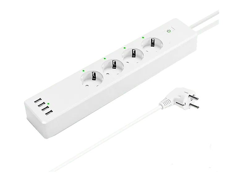 Regleta inteligente - muvit iO MIOSTR003, 4 tomas corriente, USB, Blanco