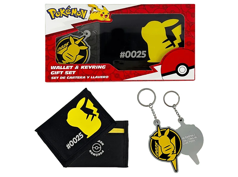 Pack Merchandising - Sherwood Pokemon Set billetera + Llavero Pikachu 025, Licencia Oficial