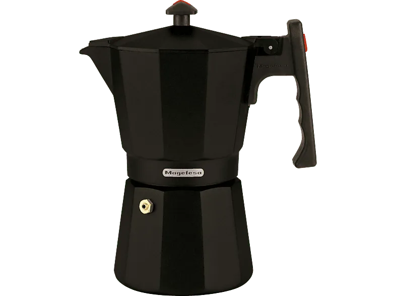 Cafetera tradicional - Magefesa Jamaica Black 6, Aluminio, 6 tazas, Apta para todo tipo de fuegos, Negro