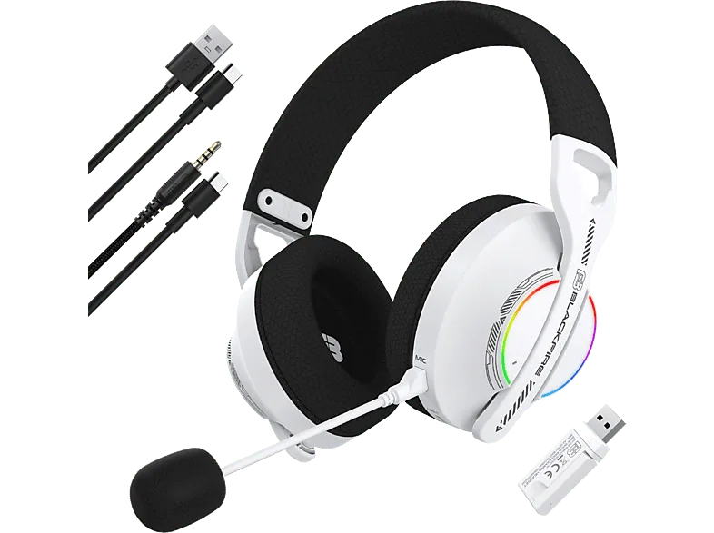 Auriculares gaming - Ardistel BLACKFIRE® BFX-W100 PRO, 3 modos de conexión: Bluetooth, Wireless Dongle 2.4G y Cable, Micrófono, Blanco (imagen 1 de 3)