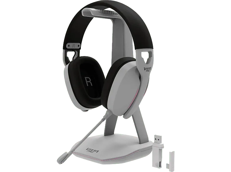 Auriculares inalámbricos - Vieta Pro Nova, Circumaurales, Bluetooth, 40h Autonomía, Super baja latencia, LEDs RGB, Multiplataforma, Blanco