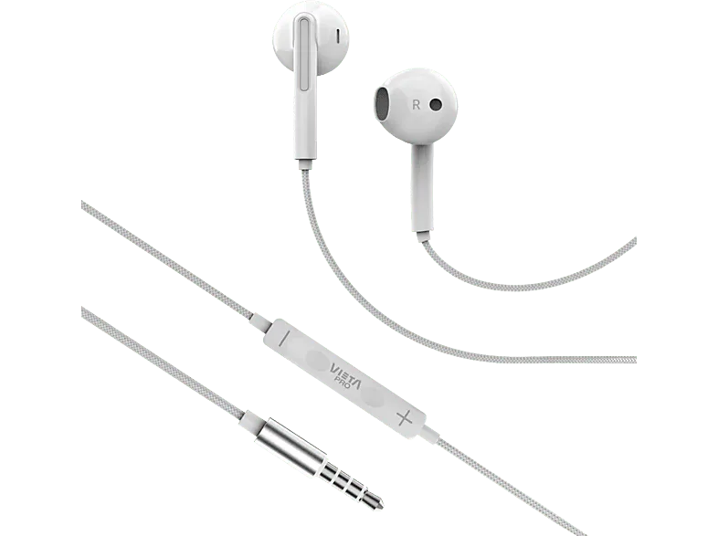 Auriculares de botón - Vieta Pro Cozy 2, Intraurales, Micrófono y control multimedia integrado, Minijack 3.5 mm, Blanco