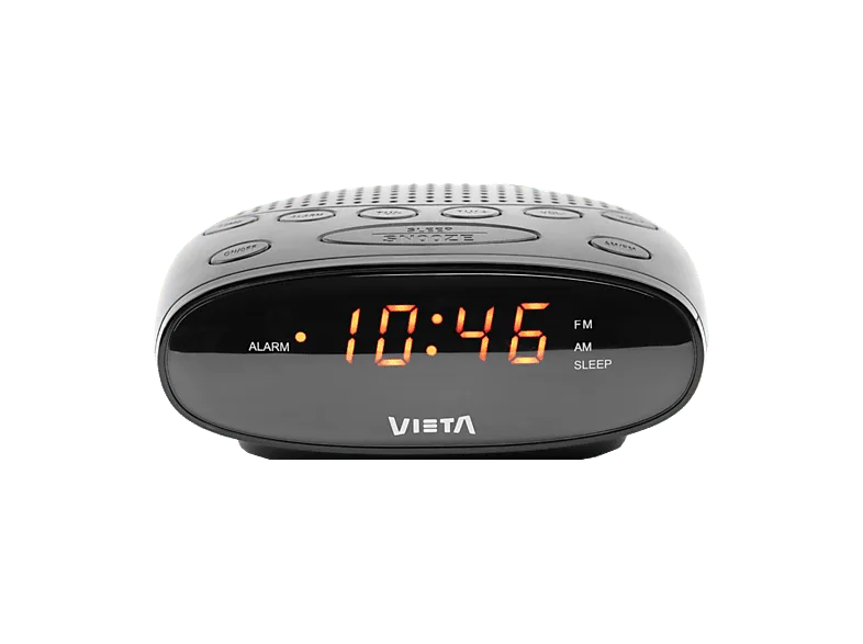 Radio despertador - Vieta VH-AL100BK, 4W, Altavoz Incorporado, Pantalla LED, Funciona a Pilas, Negro