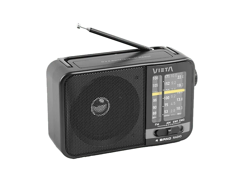 Radio despertador - Vieta VM-RF200BK, 5W, Altavoz Incorporado, AM, FM, SW1, SW2, Negro