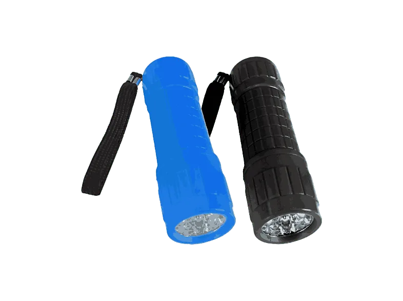 Pack Linternas - Panda TC-65LB, 2 unidades, 9 LEDs, 60 lúmenes, Alcance 5 metros, Pilas AAA, Azul y Negro