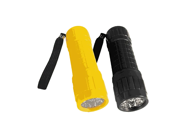 Pack Linternas - Panda TC-65YL, 2 unidades, 9 LEDs, 60 lúmenes, Alcance 5 metros, Pilas AAA, Amarillo y Negro