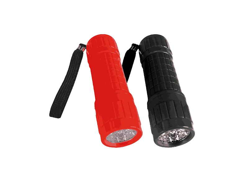 Pack Linternas - Panda TC-65RD, 2 unidades, 9 LEDs, 60 lúmenes, Alcance 5 metros, Pilas AAA, Rojo y Negro