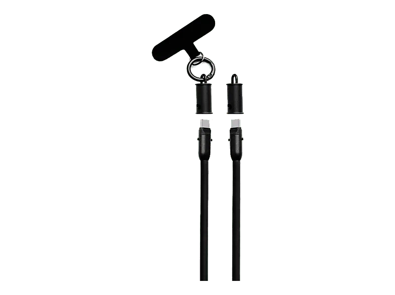 Cordón para móvil - Panda Lanyard, 1.2m Cable, USB-C, Goma, Carga rápida, 60W, Negro