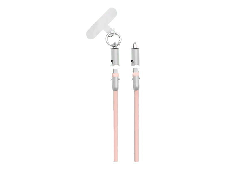Cordón para móvil - Panda Lanyard, 1.2m Cable, USB-C, Goma, Carga rápida, 60W, Rosa