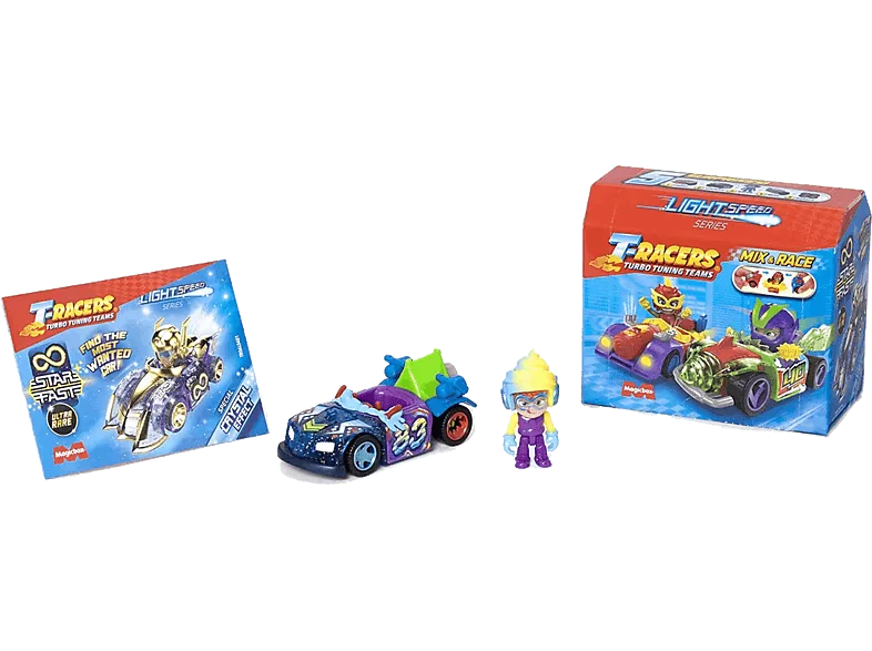 Figura - MagicBox T-Racers Light Speed Car & Racer Superhings, Mix Race, aleatoria, Multicolor