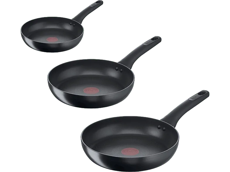 Set de sartenes - Tefal Titanium Excellence G1510S, 3 sartenes, Revestimiento antiadherente titanio, Inducción, Negro