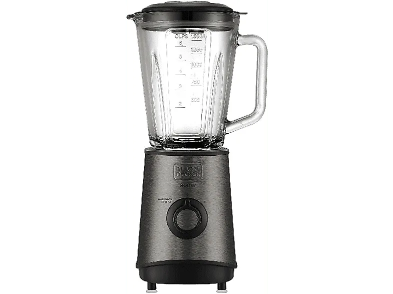 Batidora de vaso - Black+Decker BXJB800E, 800W, 2 velocidades, 1.5 L, Acero inoxidable, Gris (imagen 1 de 3)