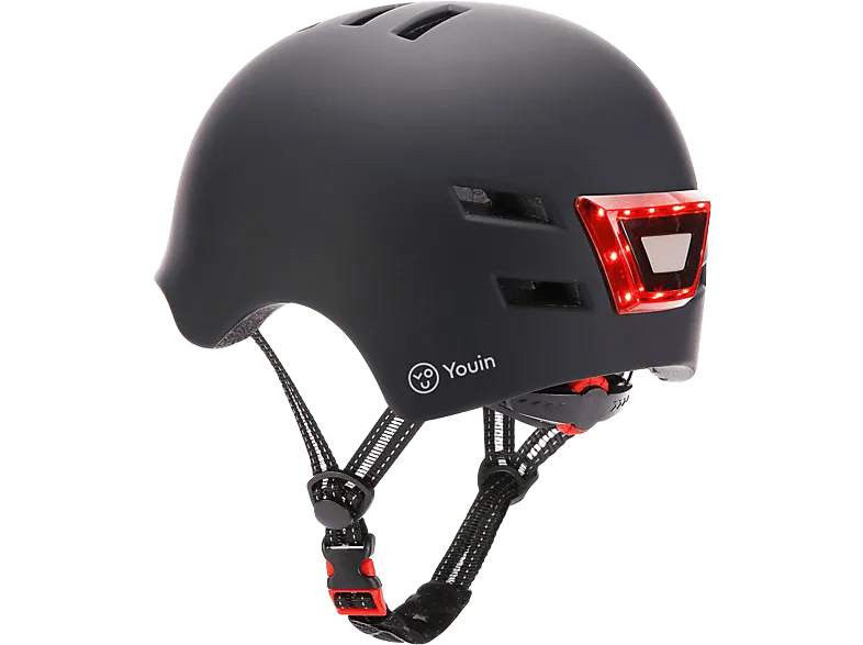 Casco - Youin LED, Para patinete eléctrico o bicicleta, Talla L, Luz trasera, Negro
