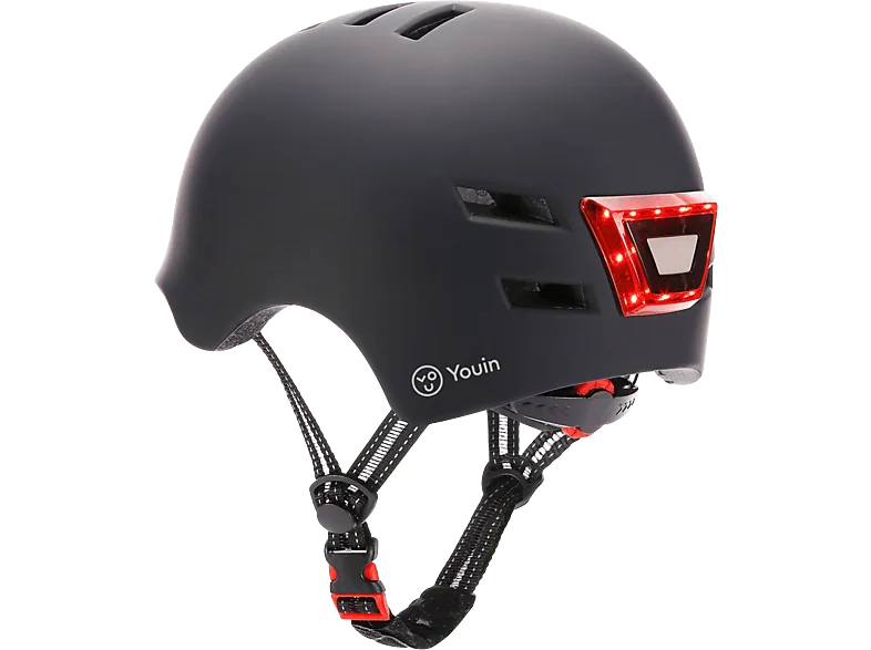Casco - Youin LED, Para patinete eléctrico o bicicleta, Talla M, LED Frontal y trasero, Negro