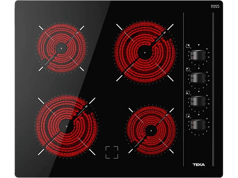 Placa vitrocerámica - Teka TBC 64000 XFL, 4 zonas, Zona grande 18 cm, 60 Negro