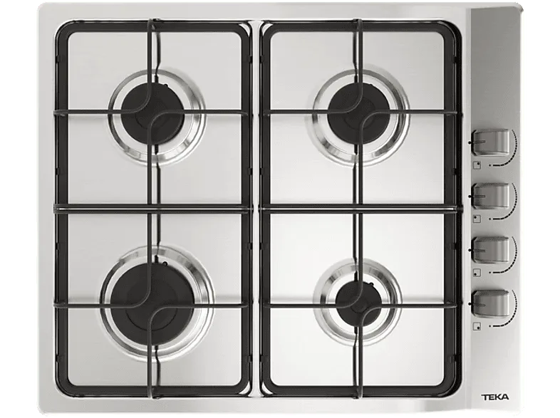 Placa de gas - Teka E/60.3 40, 4 zonas, Gas natural, Parrillas esmaltadas, 60 cm, Acero inoxidable