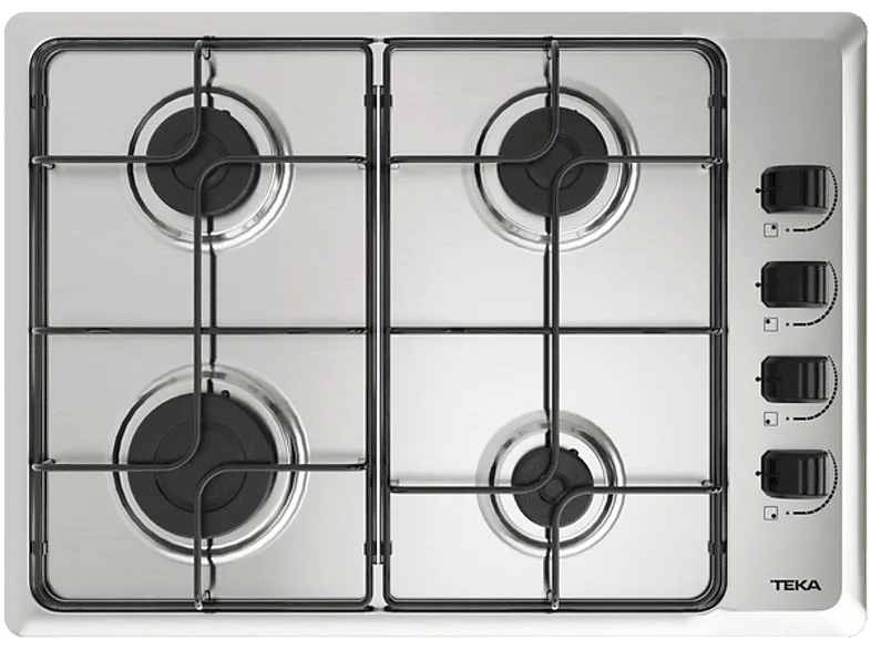 Placa de gas - Teka HLX 540, 4 zonas, Gas butano, Integrable, 60 cm, Acero inoxidable
