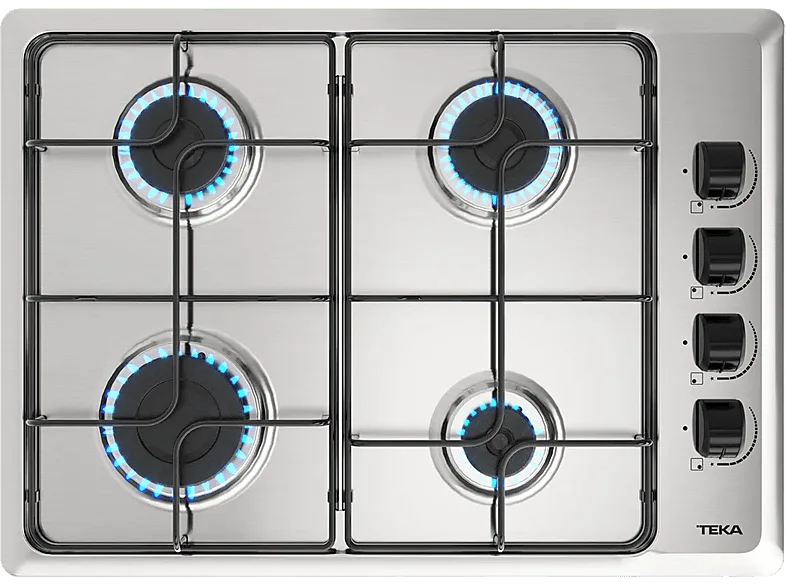 Placa de gas - Teka HLX 540 KL 4G-NAT, 4 zonas, Gas Natural, 60 cm, Acero inoxidable