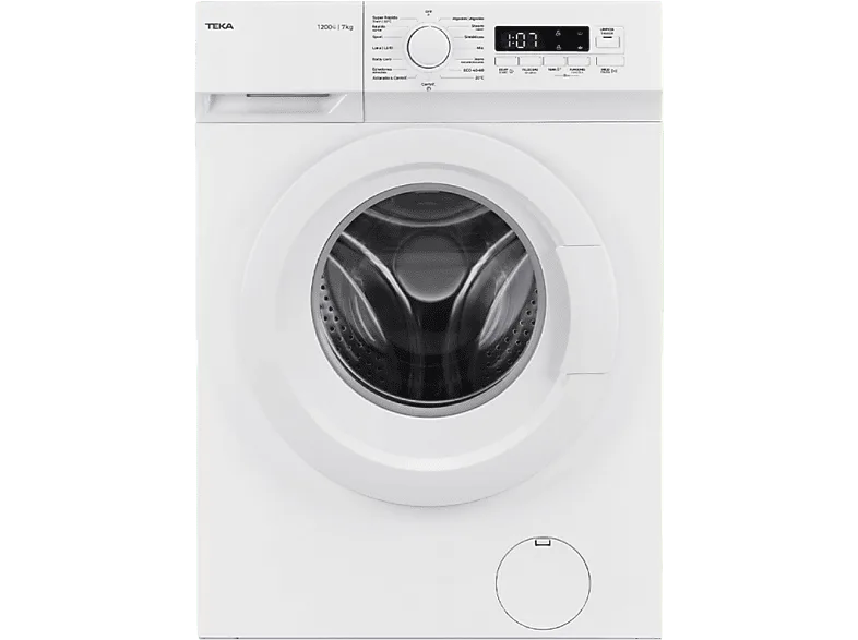 Lavadora carga frontal - Teka WMK 40740, 7 kg, 1200 rpm, 15 programas, Motor inverter, Electrónica con display digital, Blanco