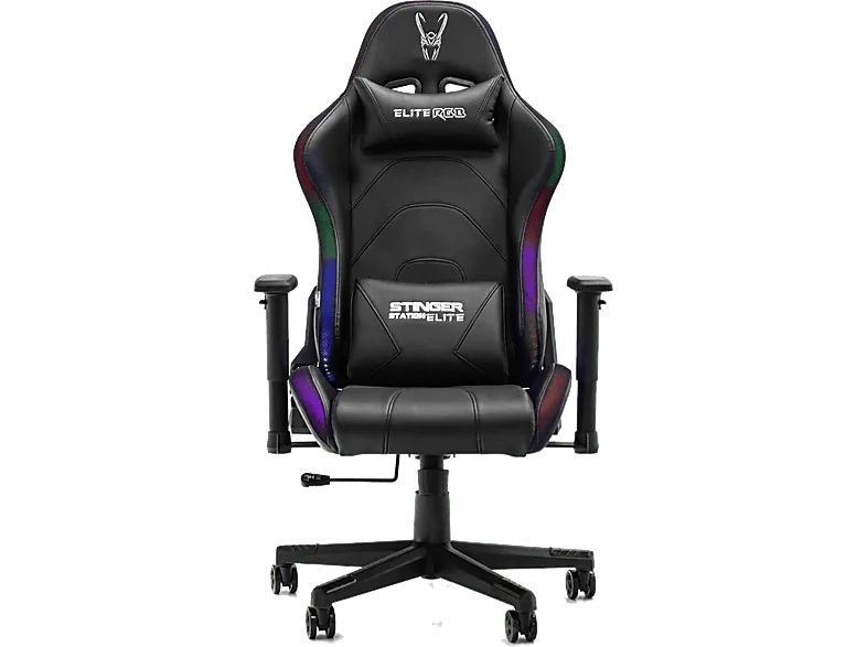 Silla gaming - Woxter Stinger Station Elite, Reposabrazos 2D, RGB LED, Hasta 150 kg, Negro
