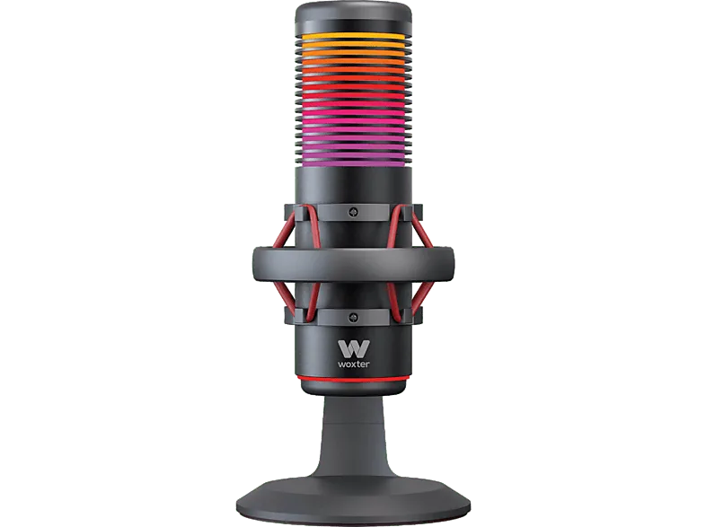 Micrófono - Woxter Mic Studio 70 RGB, USB-A a USB-C, -38+3dB, Iluminación LED, Negro