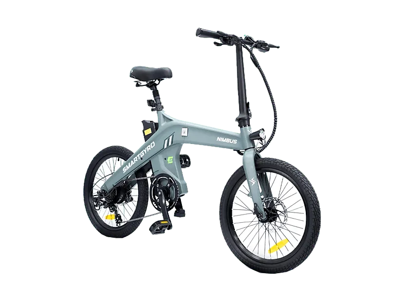 Bicicleta urbana - smartGyro Nimbus, Eléctrica, Plegable, Potencia Nominal 250W, Velocidad 25 km/h, 60 km, IPX4, Gris
