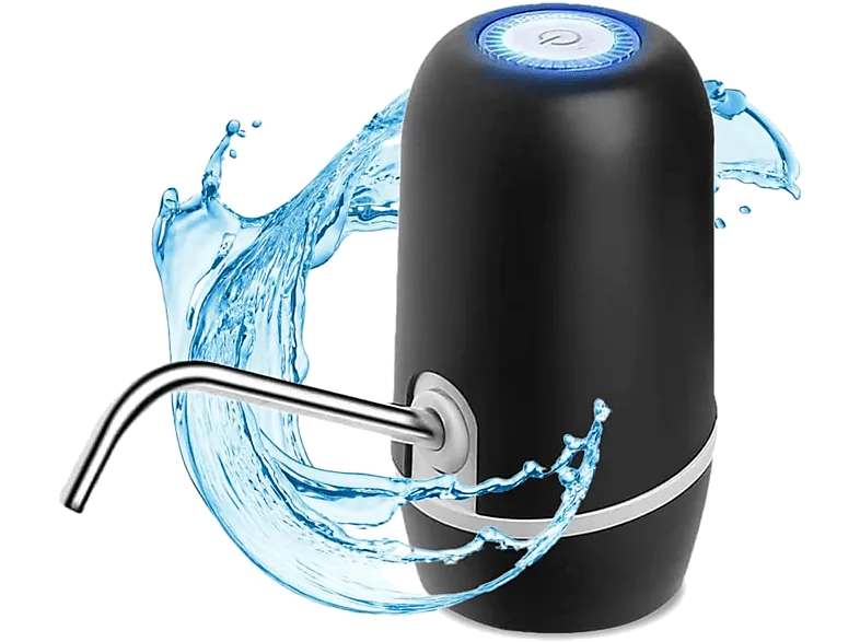 Dispensador de agua - NK Waterdis, Tubo acero inoxidable, USB, 1200mAh, Para botellas hasta 18.9 l, Negro