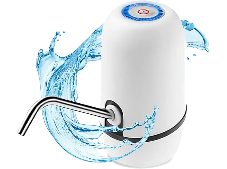 Dispensador de agua - NK Waterdis, Tubo acero inoxidable, USB, 1200mAh, Para botellas hasta 18.9 l, Blanco