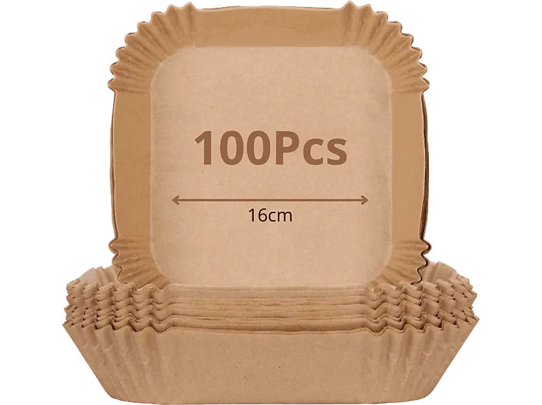 Accesorio freidora - KOENIC Papel Airfryer, Cuadrado, 16 cm, 100 % natural, piezas, Marrón