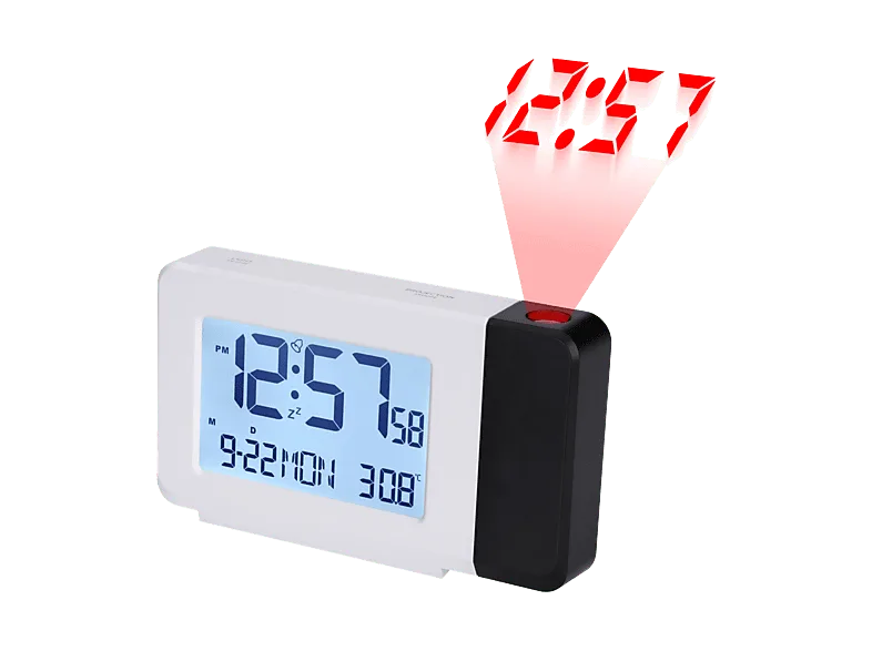 Reloj despertador inteligente - NK FA350101, Con Luz de Proyección, 2x Pilas AA, Alarma, Función Repetición, Blanco