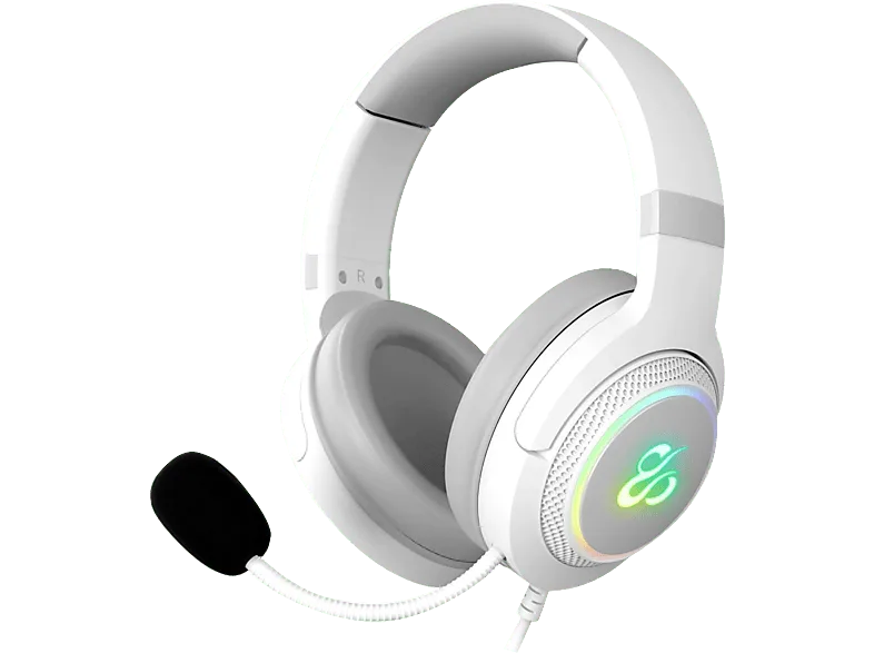 Auriculares gaming - Newskill Sobek 7.1 Ivory , Cancelación Activa de ruido, Iluminación RGB, Multiplataforma, Blanco