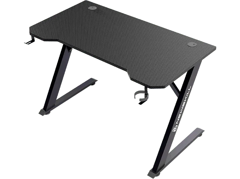 Mesa gaming - Newskill Belenor, Soporta hasta 200 kg, Forma Z reforzada, Portavasos, Cajón cables, Negro
