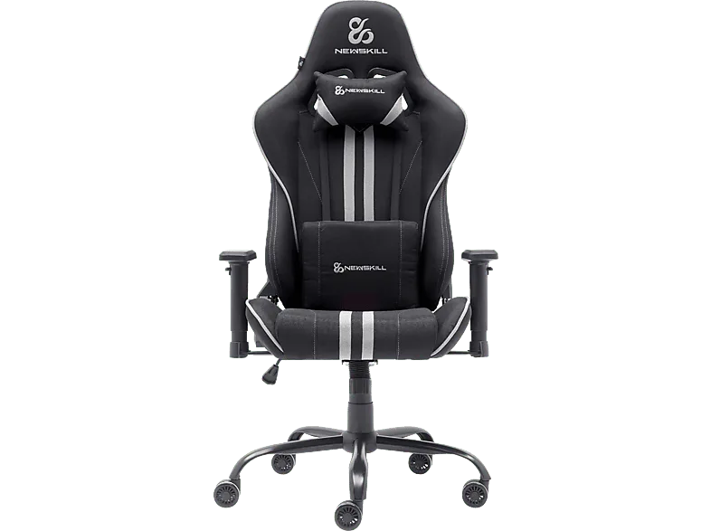 Silla gaming - Newskill Kitsune V2, Cojines cervical y lumbar, Reclinable 180º, Hasta 136 kg, Gris