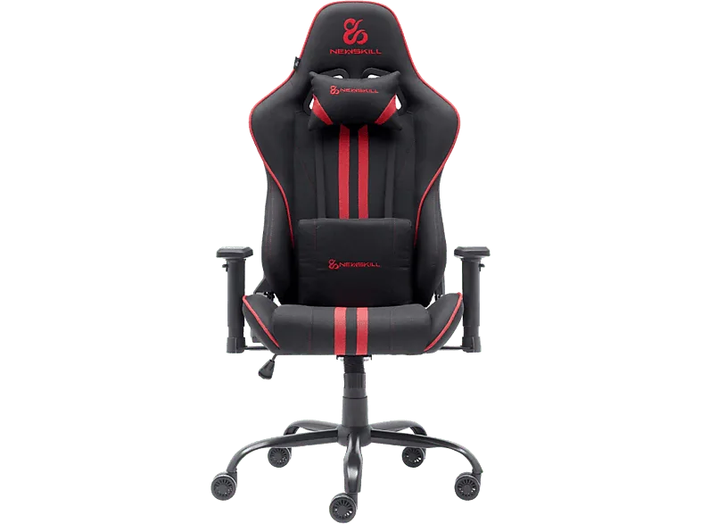 Silla gaming - Newskill Kitsune V2, Reposabrazos 2D, Hasta 136 kg, Tela Transpirable, Cojines Lumbar y Cervical, Reclinable en 180º, Rojo