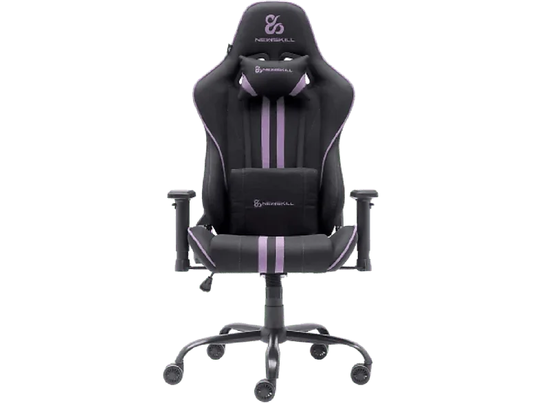 Silla gaming - Newskill Kitsune V2, Reposabrazos 2D, Hasta 136 kg, Tela Transpirable, Cojines Lumbar y Cervical, Reclinable en 180º, Morado