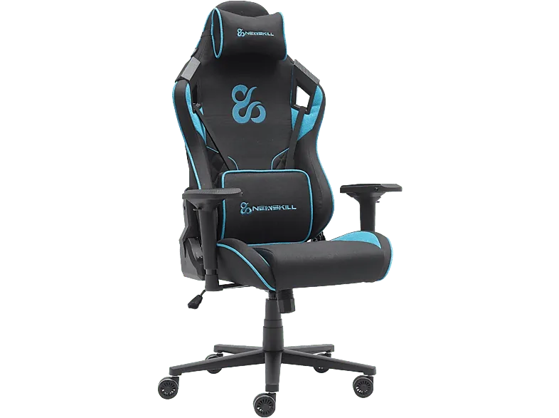 Silla gaming - Newskill Takamikura V2, 4D, Hasta 136 kg, Cojín cervical y lumbar, Reposabrazos Azul
