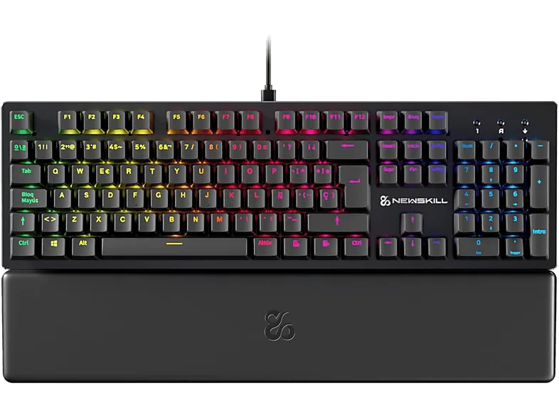 Teclado gaming - NEWSKILL Serike V2, Por Cable, Iluminación RGB, Con reposabrazos, Negro